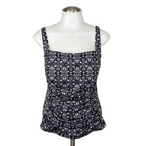 L.L. Bean Mix and Match Swimwear Squareneck Tankini Top 14 UPF 50 Black Gray
